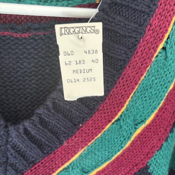 VTG New River for J. Riggings Sweater V-Neck Argyle Heritage Preppy Old Money M - Picture 4 of 8